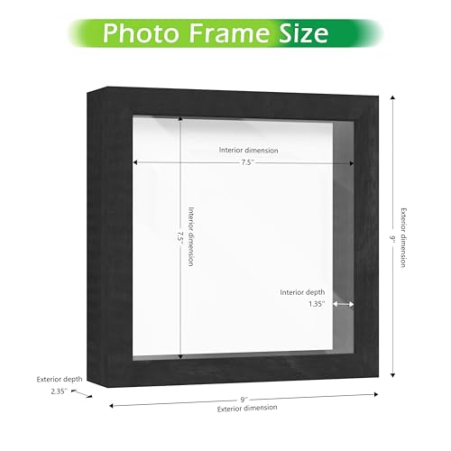 FrameWorks 8x8 Driftwood Wooden Shadow Box Frame – Soft Felt Back, Tempered Glass, and Included Elegant White Ball Push Pins - color: Black Driftwood, size: 8"x8"