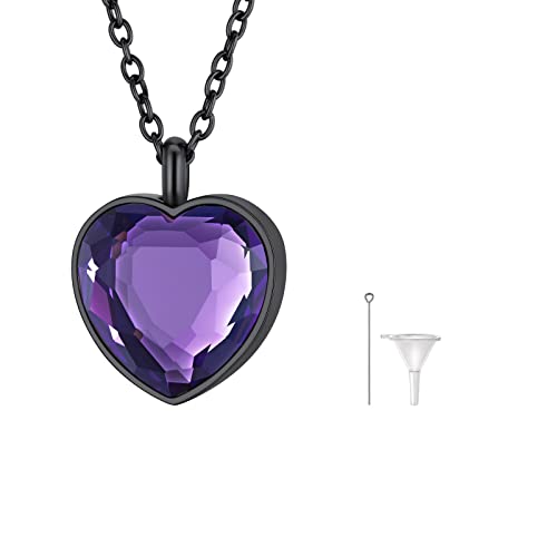 FindChic Customized Heart Shaped Urn Necklaces for Ashes with Custom Picture/Birthstone Stainless Steel/18K Gold Plated Claddagh/Angel Wing Pendant Waterproof Keepsake Cremation Jewelry, with Gift Box - color: 09. Stone 6> June-alexandrite (black)