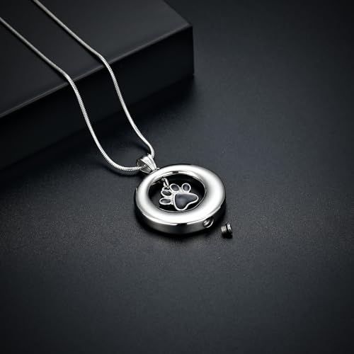 Dog Paws Cremation Jewelry Pet/Cat/Dog Paws Urn Necklaces for Ashes Stainless Steel Pet Ashes Holder Memorial Keepsakes Locket Pendant Jewelry for Men Women - color: Silver