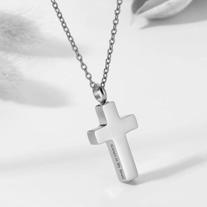 Cross Urn Necklace for Ashes for Men Women Cremation Jewelry Urns Locket Pendant Ashes Holder Memorial Jewelry-Always in My Heart - color: Silver