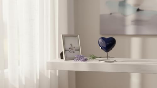 Blue Small Love Heart Pet Urn for Ashes with Box Small Dog’s and Cat’s Ash Container for Funeral Remains with Stand Mini Cremation Urn for Ashes