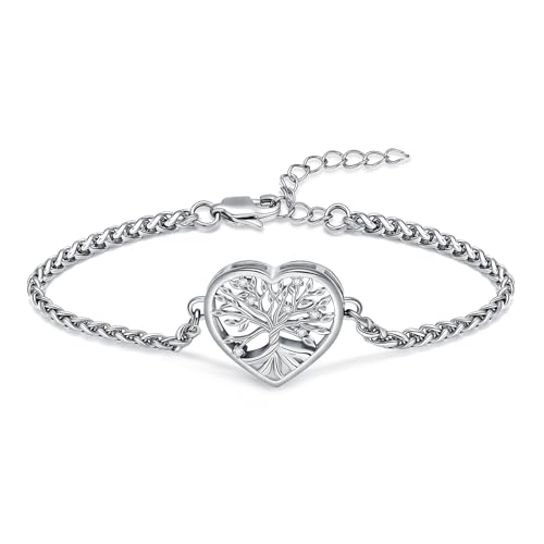 shajwo Tree of Life Heart Urn Bracelet for Ashes | Cremation Jewelry, For Human Ashes, For Women Men, Adjustable, Memorial Keepsake Link Bracelet - color: Silver