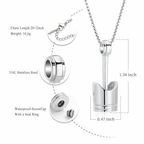 Car Parts Stainless Steel Piston Cremation Urn Necklace For Men Keepsake Memorial Jewelry Hold Ashes - color: Customize