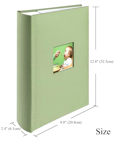 1DOT2 Photo Album for 4x6 Pictures with Writing Space, Sage Green | Holds 402 Photos,Linen Cover with Front Window, Acid-free Inner Pages, Ideal for Marriage Children Travel Family - color: Sage Green