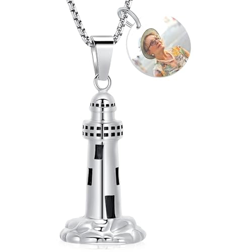 Oinsi Urn Necklace for Ashes Men's Cremation Jewelry Lighthouse Memorial Urn Necklace For Loves One Ashes Holder with Filling Kits - color: Customize-Image