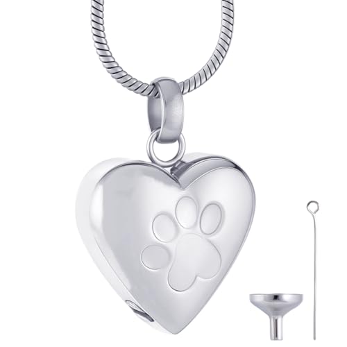 CREATCABIN Small Heart Urn Necklace for Ashes Cremation Jewelry for Women Stainless Steel Pet Paw Print Pendant Memorial Memorial Waterproof Keepsake Pendant Family Friends Sliver 0.74×0.84 Inch - color: Sliver