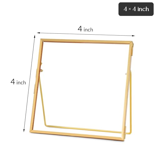 REDHUGO Double Glass Frame for Pressed Flowers, Square, Gold, 4x4 Inches - color: Gold, size: 4L" x 4W"
