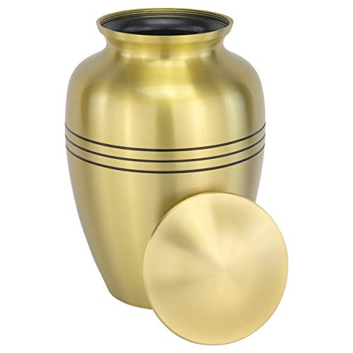 Classic Three Bands Gold Cremation Urn - Extra Large, Brass, 12 Inches High - color: Three Band - Gold
