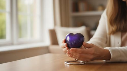 Purple Heart Cremation Urns Printed Small Urn with Box & Stand - Small Keepsake Shaped - Mini Urn Heart Shaped - Honor Your Loved One with Memorial Cremation