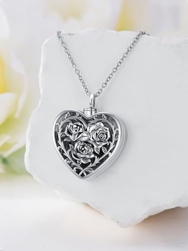 Dorunmo Personalized Locket Urn Necklace 925 Sterling Silver Pictures Photo Keep Someone Near to You Custom Lockets Jewelry Letters Engraving for Women - color: A-Rose, style: Locket+Photo+Text