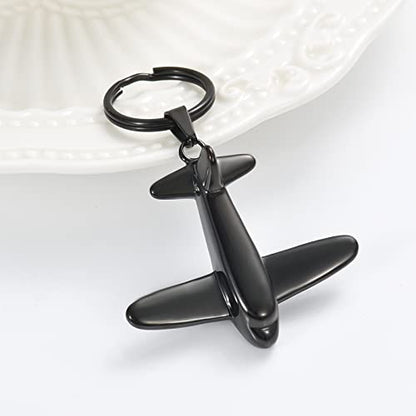 Minicremation Cremation Jewelry Urn Keychain for Ashes Airplane Memorial Urn Pendant for Human Pet's Keepsake Key Chain - color: Black