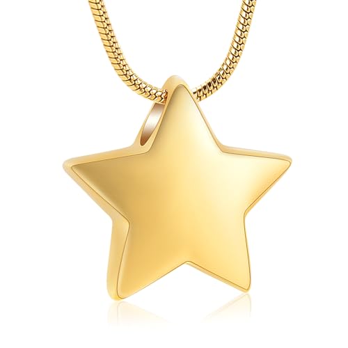 memorial jewelry Small Star Charm Cremation Urn Pendant Ashes Memorial Necklace for Woman Free Filling Kits Include - color: Gold