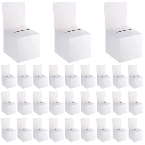 48 Pack Raffle Boxes Ballot Box Suggestion Box with Slot, 6 x 6 x 6 Inch Cardboard Raffle Boxes with Slot for Ticket and Removable Header for Collecting Business Card Voting Contest - color: 48pcs-white