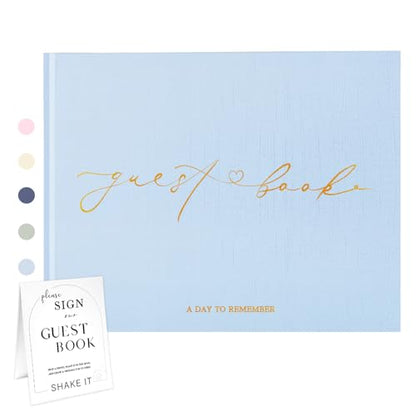 Wedding Guest Book, Polaroid Photo Guestbook for Baby Shower | Table Sign Included, Gold Stamping, Hardcover, 9x7.5", Perfect for Bridal Party & Baby Shower, Dusty Blue - color: Dusty Blue