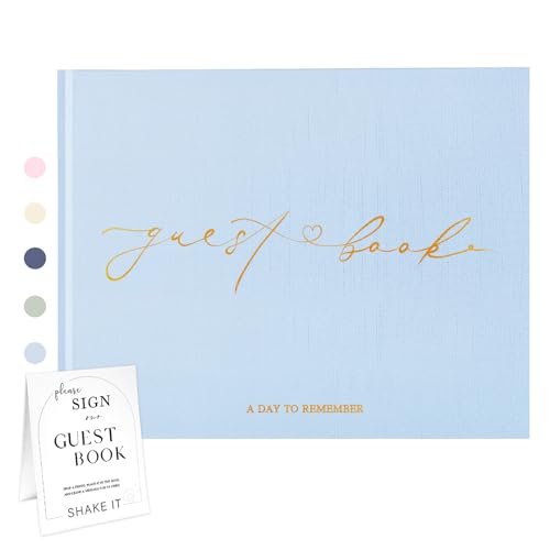 Wedding Guest Book, Polaroid Photo Guestbook for Baby Shower | Table Sign Included, Gold Stamping, Hardcover, 9x7.5", Perfect for Bridal Party & Baby Shower, Dusty Blue - color: Dusty Blue