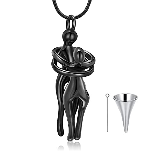 Cremation Jewelry with Angel Lady Stainless Steel Urn Necklace Pendant Memorial Ashes Keepsake for Women Girls, Filling Kit Included - color: Couple-Black