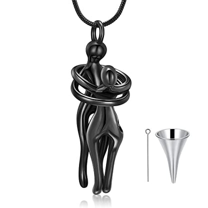 Cremation Jewelry with Angel Lady Stainless Steel Urn Necklace Pendant Memorial Ashes Keepsake for Women Girls, Filling Kit Included - color: Couple-Black