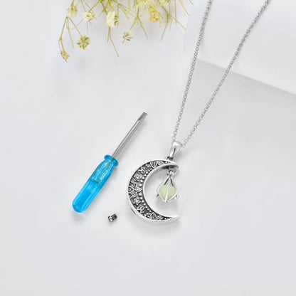 SOULMEET Cremation Jewelry for Ashes, Sterling Silver Urn Necklace for Ashes Women Men, Cherish Memories Cremation Jewelry to Keep Someone Near to You - color: Q2-Luminous Green Moon