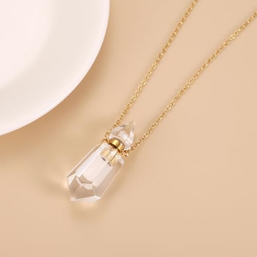 Gold Stainless Steel Urn Necklace For Ashes Of Loved Ones Natural Crystal Gemstones Cremation Keepsake Jewelry Hexagonal Prism Memorial Pendant For Women Mom - color: Clear