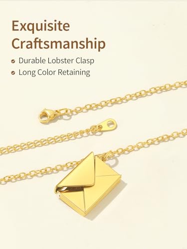 FindChic Locket Necklace for Women Custom Photo Memorial Gifts Multi-Shaped - color: Gold-Envelope