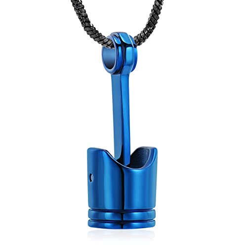 Yinplsmemory Mens Cremation Jewelry Motor Piston Urn Necklace for Ashes Keepsake Memorial Ashes Jewelry for Human/Pet Ashes - color: blue