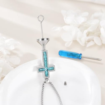 Cremation Urn Necklace for Ashes 925 Sterling Silver Moon Phase/Tree of Life/Hummingbird/Moss Agate/Opal/Compass/Mountain/Butterfly/Turquoise/Sunflower/Dragonfly/Cross Pendant Necklace Cremation Memorial Keepsake Urn Jewelry for Women Men - style: Cross