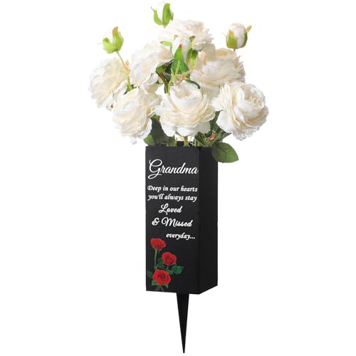 Geosar Grandma Cemetery Vases for Grave Metal Cemetery Grave Flower Vase Memorial Flower Holder with Spike Floral Graveyard Decorations for Burial Ground Lawn Yard Funeral Favors - style: Grandma