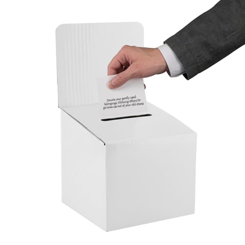 Ballot Box for Suggestions Donations Raffles White Glossy Display insert Cardboard Boxes in Medium Size 6x6x6 inches with Slot for Tickets and More - color: PB-white 1