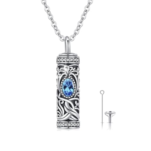 Urn Necklace for Ashes Cremation Jewelry 925 Sterling Silver Ashes Pendant Necklace Memorial Jewelry Gifts for Women Men Girls Boys - style: Tree of life-C-March-Aquamarine