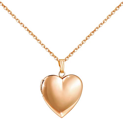 YOUFENG Love Heart Locket Necklace that Holds Pictures Polished Lockets Necklaces Birthday Gifts Unicorn - color: RoseGold