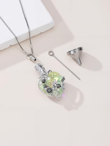 JKR Heart Urn Necklace for Ashes Crystal Keepsake Pendant Memorial Jewelry - style: Bee-White Crystal