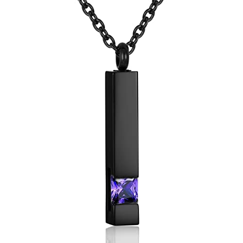 Square Crystal Bar Cremation Urn Necklace Holder for Ashes Stainless Steel Ashes Memorial Keepsake Cremation Jewelry Black Square Zircon Bar Memorial Pendant Necklace for Women Men - color: Light Purple