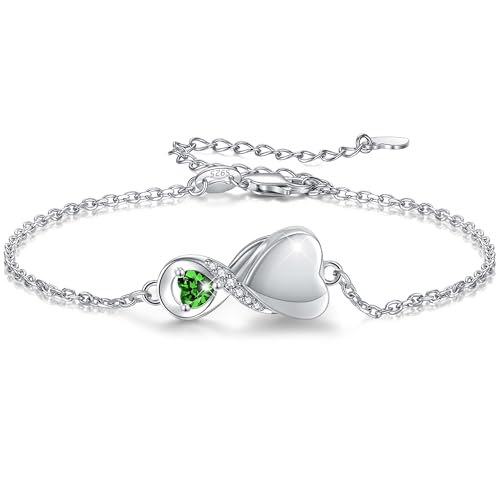 Infinity Cremation Jewelry Bracelet for Ashes for Women | S925 Sterling Silver Urn Bracelets for Human Ashes Cremation Charms - Memorial Jewelry Gifts for A Loss of Loved Ones - color: Green