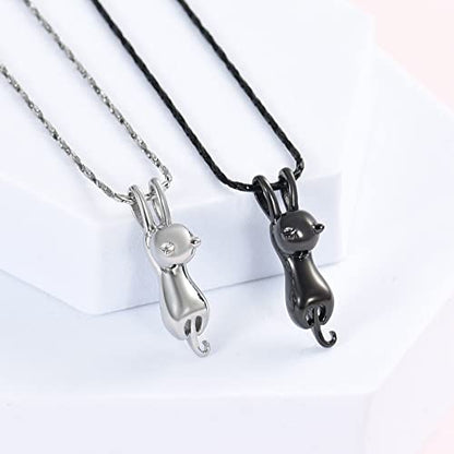 Imrsanl Pet Cremation Jewelry for Ashes Cat Urn Necklace - color: 2pcs-Silver/Black