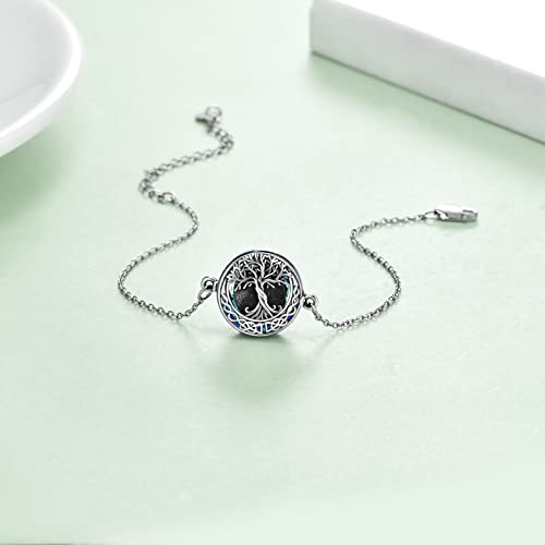 Sunflower/Tree of Life Urn Bracelet for Ashes 925 Sterling Silver Sunflower/Tree of Life Cremation Keepsake Pendant Locket Bracelet for Women Mom - style: Crystal Tree of Life Urn Bracelet