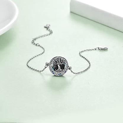ONEFINITY Sunflower/Tree of Life Urn Bracelet for Ashes 925 Sterling Silver Sunflower/Tree of Life Cremation Keepsake Pendant Locket Bracelet for Women Mom - style: Crystal Tree of Life Urn Bracelet