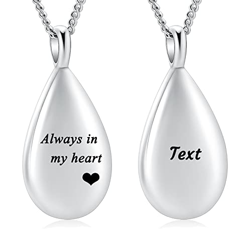 Yinplsmemory Carved Teardrop Keepsake Ashes Necklace Urn Pendant Cremation Memorial Jewelry-Always in my heart - color: Customize
