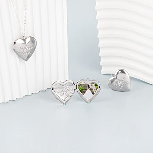 Framendino, 10 Pack Stainless Steel Locket Pendants Photo Frame Charms Heart I Love You for DIY Making