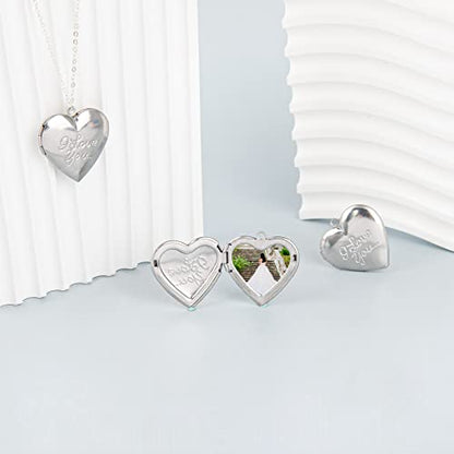 Framendino, 10 Pack Stainless Steel Locket Pendants Photo Frame Charms Heart I Love You for DIY Making