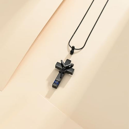 Cross Cremation Jewelry Urn Necklace for Human Ashes for Women Men Memorial Ashes Keepsake Birthstone Pendant - color: Customize