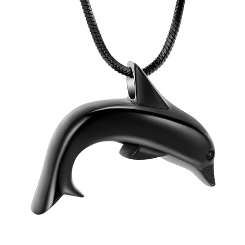 Minicremation Dolphin Shape Cremation Jewelry Necklace for Ashes Stainless Steel Ashes Holder Memorial Jewelry Keepsake Urn Pendant +fill kit - color: Black