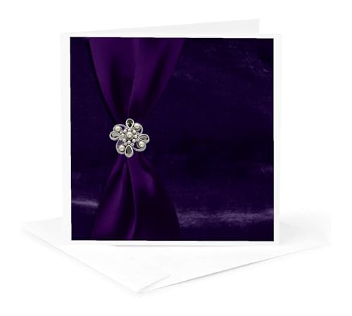 3dRose Purple Satin Ribbon on Velvet with Jewel 1 Greeting Card with envelope