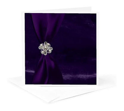 3dRose Purple Satin Ribbon on Velvet with Jewel 1 Greeting Card with envelope