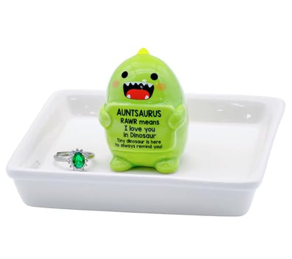 Funny Gift for Aunt Mothers Day Aunt Gifts from Niece Nephew - Auntsaurus Ring Holder for Jewelry Rings Earrings Necklace Bracelets Organizer, Mothers Day Birthday Christmas Gift for Auntie - style: Auntsaurus