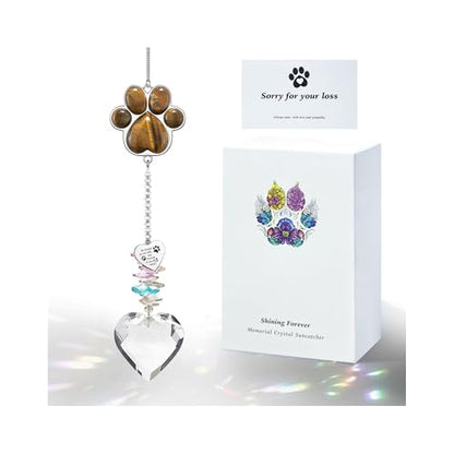 Dog Memorial Gifts, Pet Memorial Suncatcher, Loss of Dog Sympathy Gift - color: Gold Tiger Eye