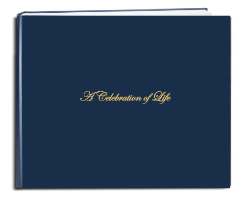 BookFactory Funeral Guest Book, 8 7/8" x 7" Blue Hardbound, 48 Pages | A Celebration of Life Imitation Leather Memorial Book - Made in USA - color: Blue