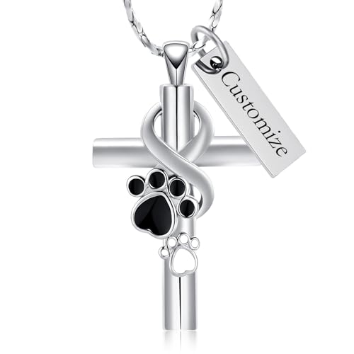 Paw Print Cremation Jewelry for Ashes for Pet Infinity Cross Urn Necklace for Ashes Stainless Steel Ashes Pendant Keepsake Memorial Jewelry for Dog Cat Ashes - color: customiza