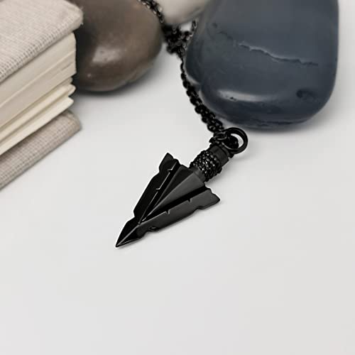 Spearpoint Arrowhead Urn Neckalce for Ashes Tribal Ash Holder Cremation Keepsakes Memorial Pendant Jewelry - color: Black