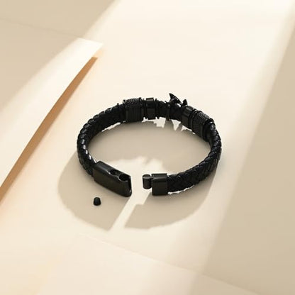 Cremation Jewelry Urn Bracelet for Human Ashes for Women Men Memorial Keepsake Cuff Leather Bracelet - color: Maple Leaf