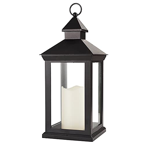 14" Tall Vintage Decorative Lantern with LED Pillar Candle - Outdoor Lantern Waterproof Lanterns - Black Lanterns with LED Candles - color: Textured BLACK - ABS Thermoplastic Construction